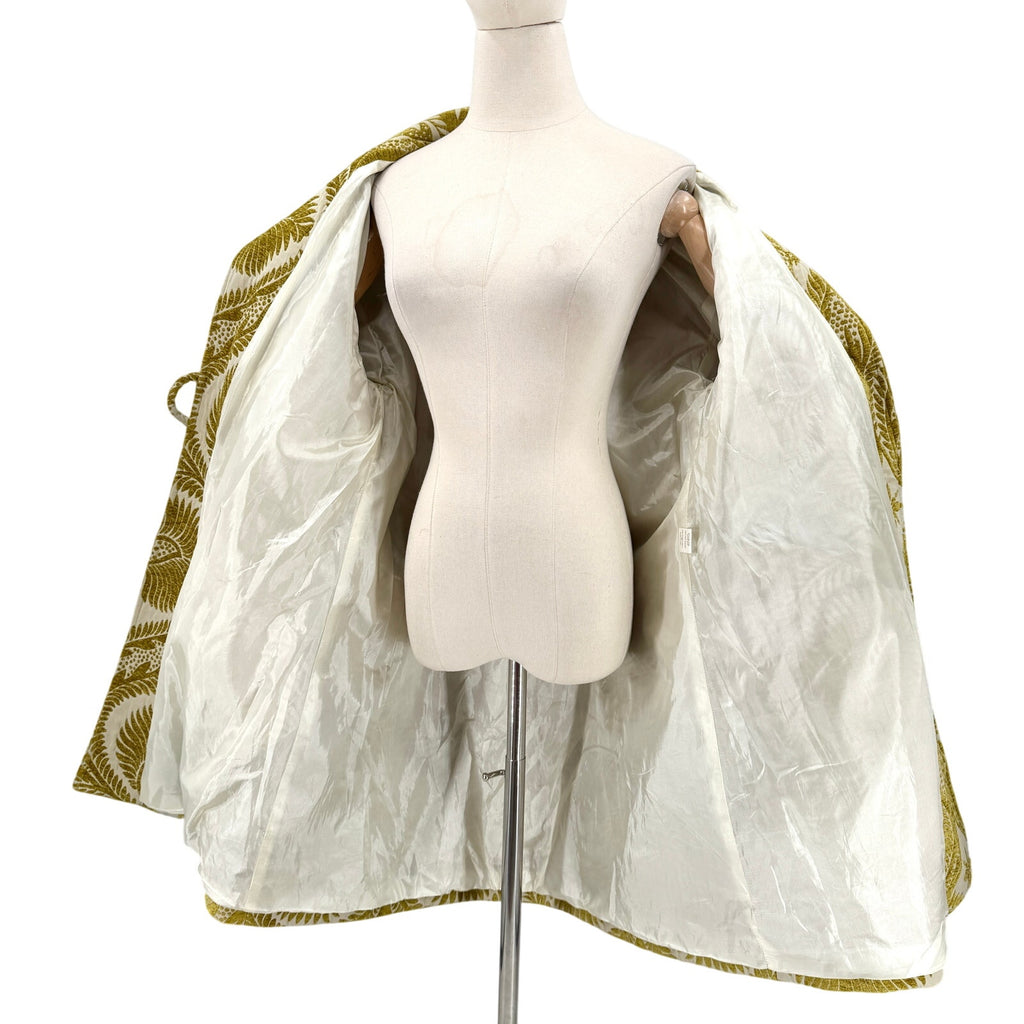 Vintage Y2K 3 Sisters Cream Yellow Tapestry Floral Wire Collar Duster Jacket