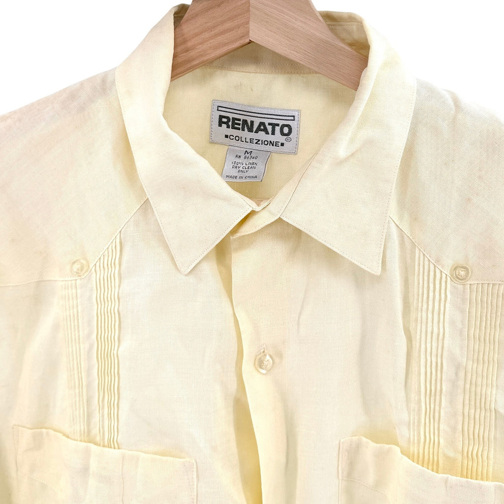 Vintage 90s Renato Collezione Pale Yellow Pintuck Guayabera Cuban Shirt