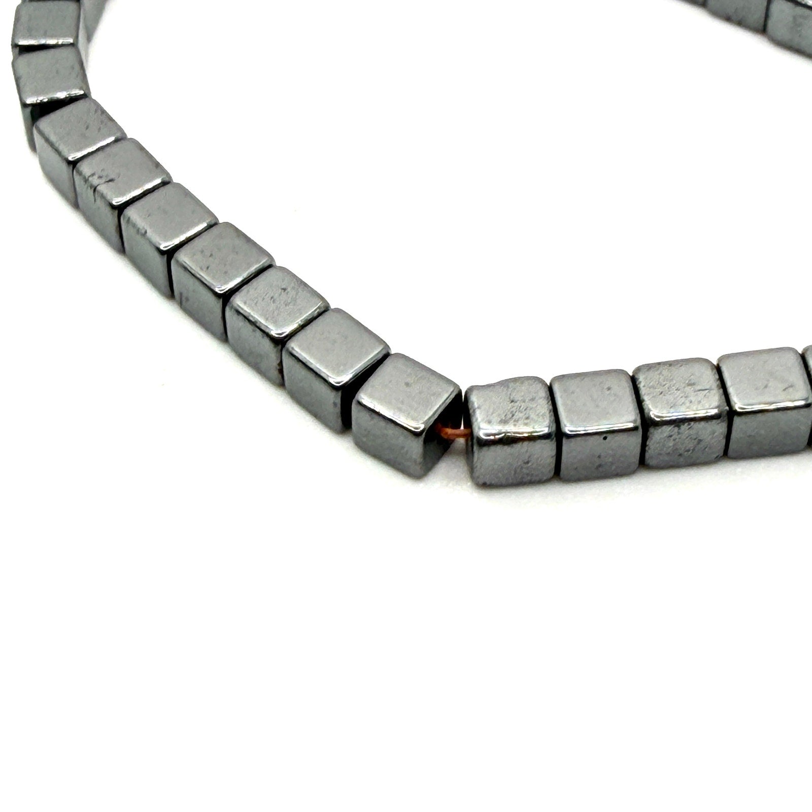 Vintage 90s Silver Grey Hematite Cube Geometric Loose Bead Strand