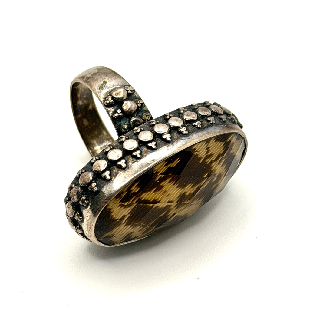 Vintage 90s Amy Kahn Russell Sterling Silver Faceted Quartz Statement Ring