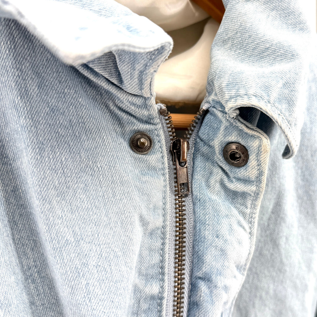 BDG Urban Outfitters Light Wash Denim Faux Sherpa Collar Bomber Jacket