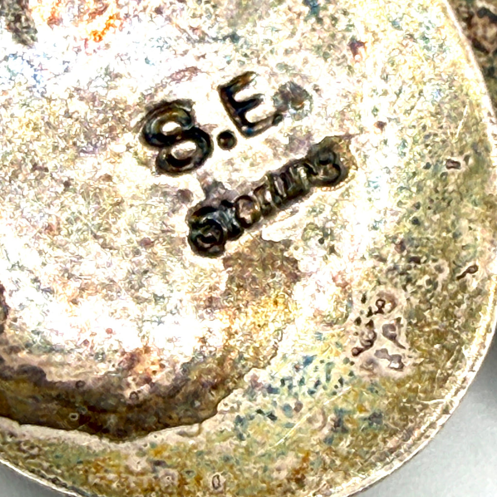 Vintage 80s Sensa Eustace Zuni Artist Signed Sterling Silver Serpentine Studs