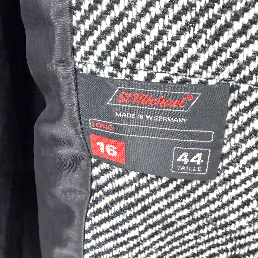 Vintage 80s St Michael Black White Tweed Double Breasted Overcoat