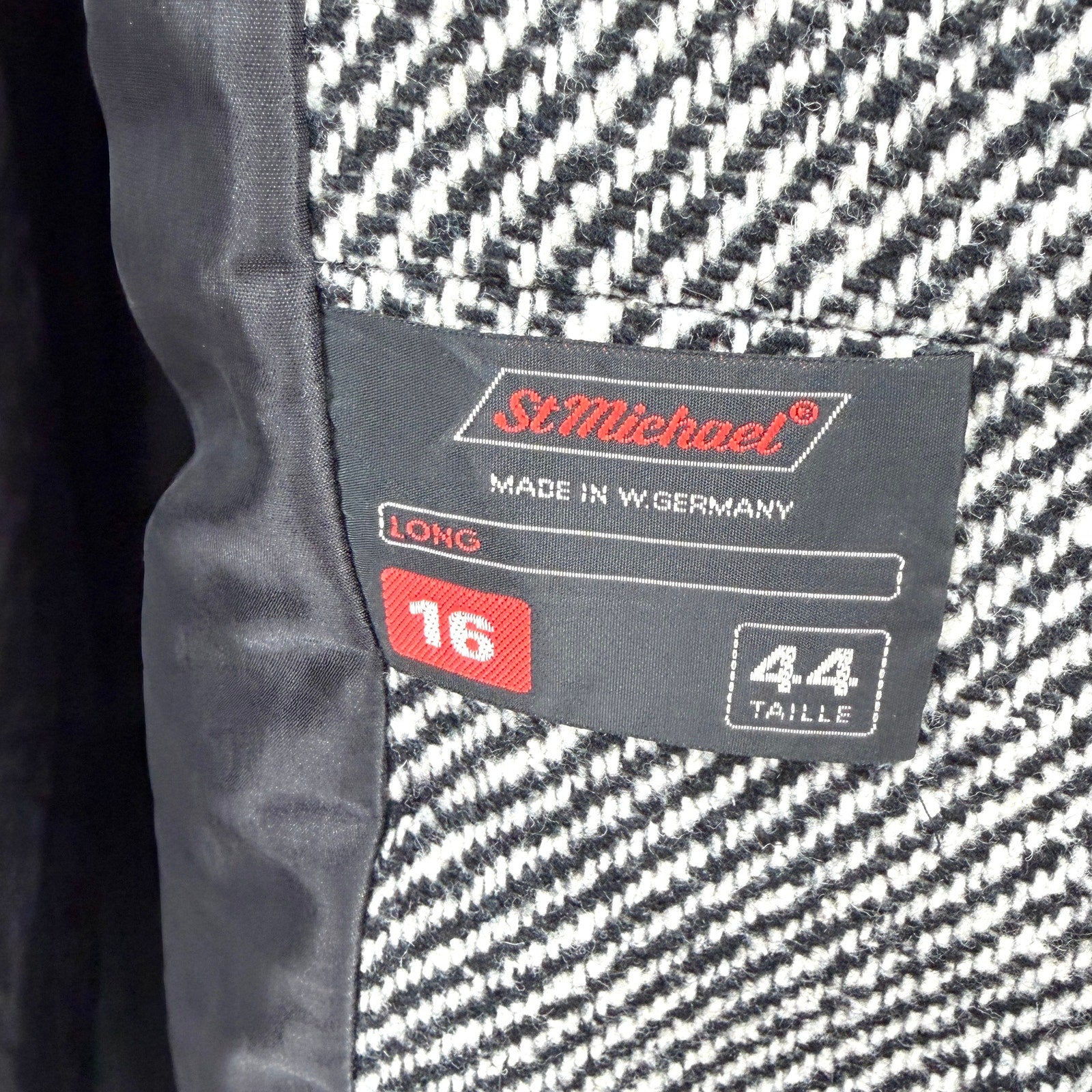 Vintage 80s St Michael Black White Tweed Double Breasted Overcoat