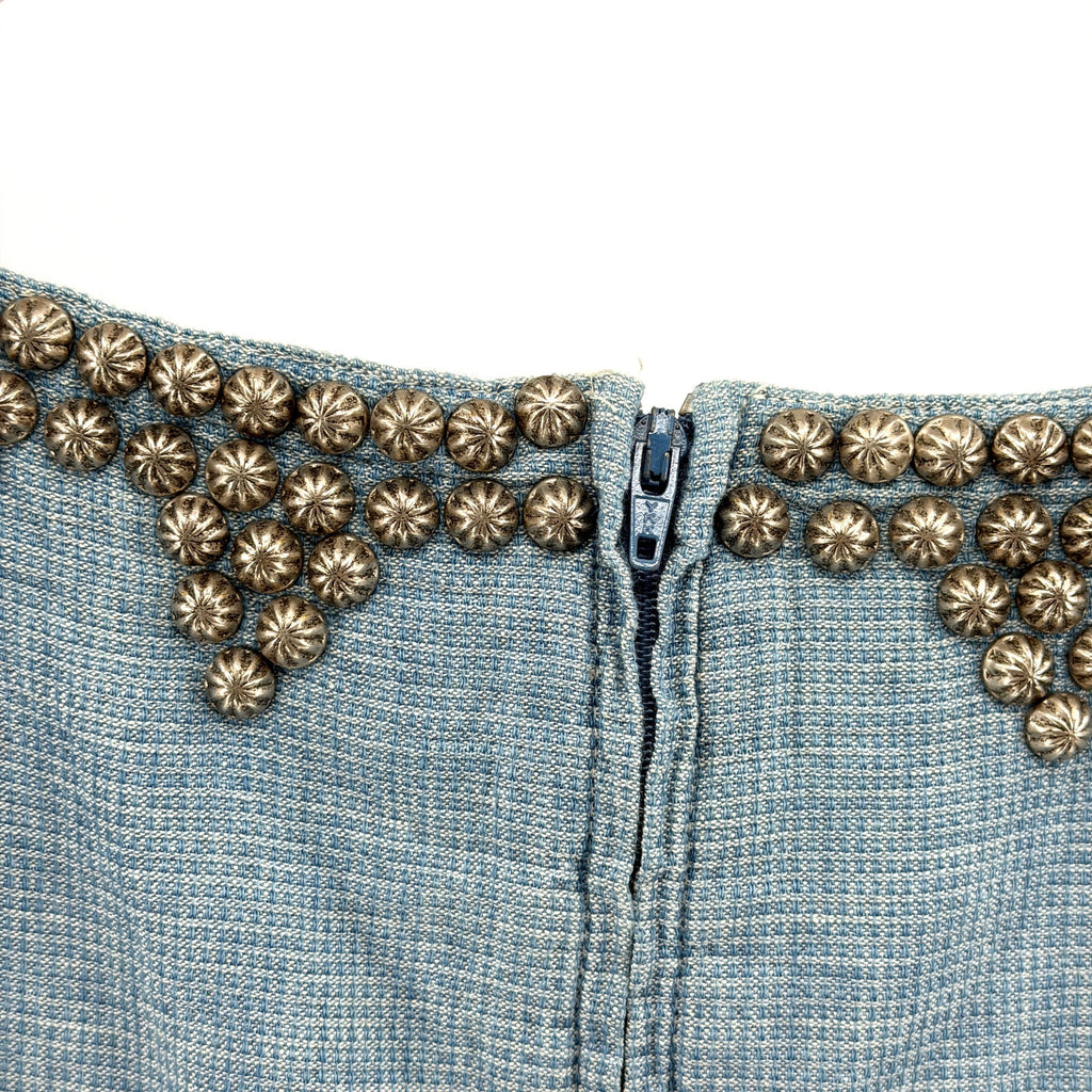 Vintage 90s Double D Ranch Indigo 100% Cotton Studded Maxi Dress