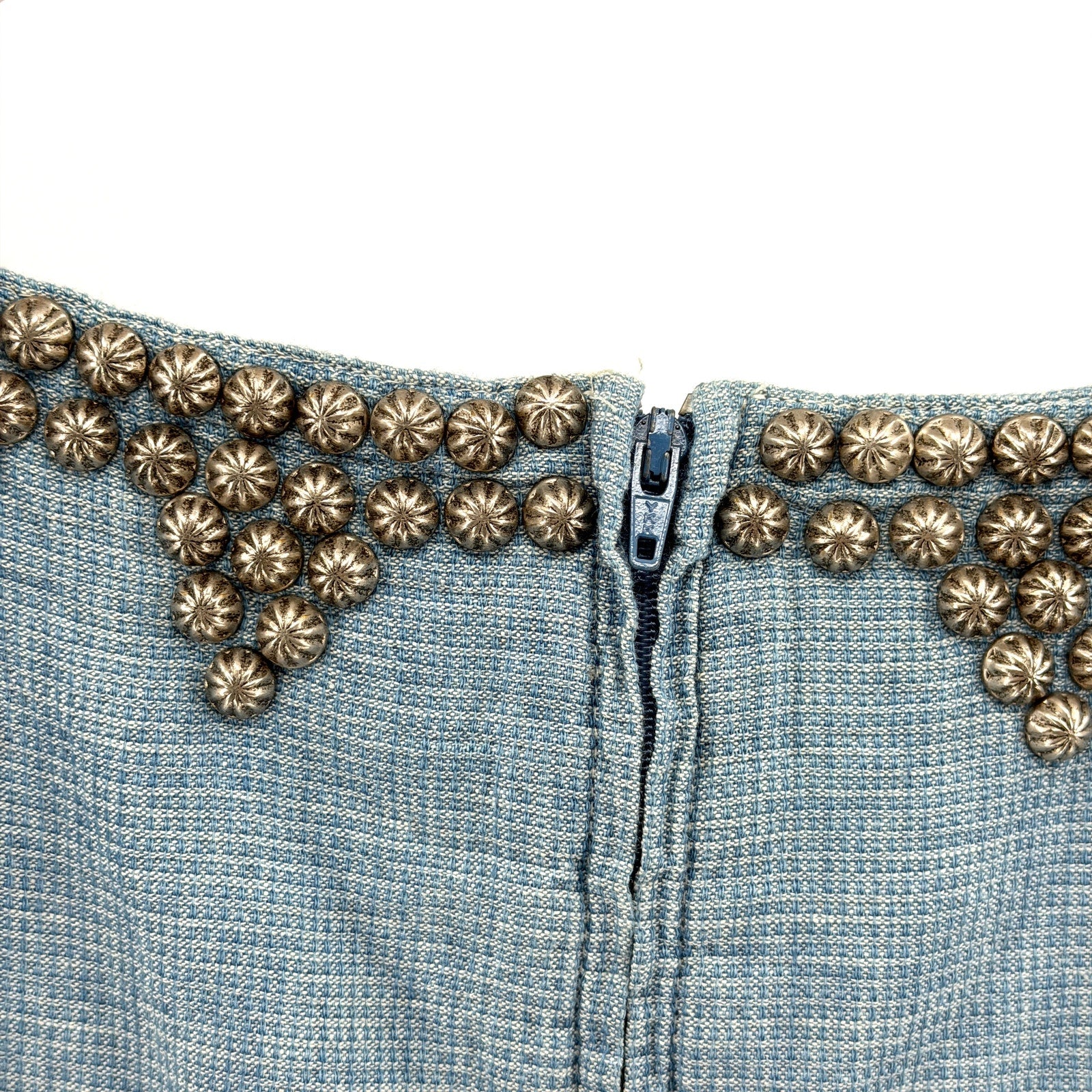 Vintage 90s Double D Ranch Indigo 100% Cotton Studded Maxi Dress