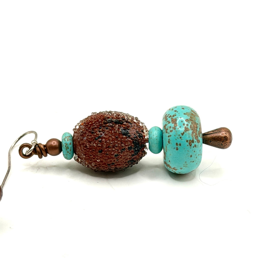 Vintage 90s Turquoise Gourd Glass Bead Chandelier Drop Earrings