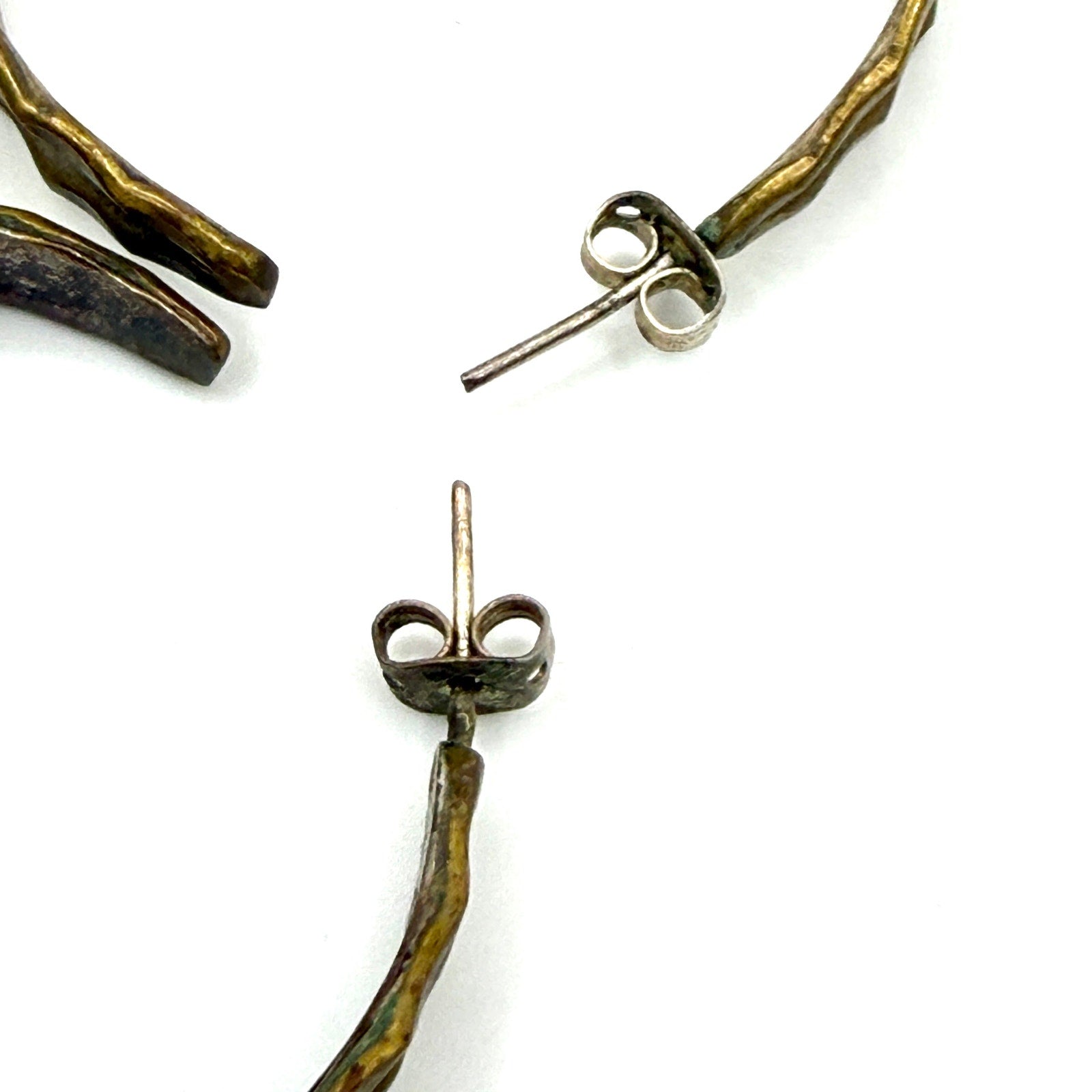 Vintage 90s Two Tone Sterling Silver Scalloped Hoop Earrings