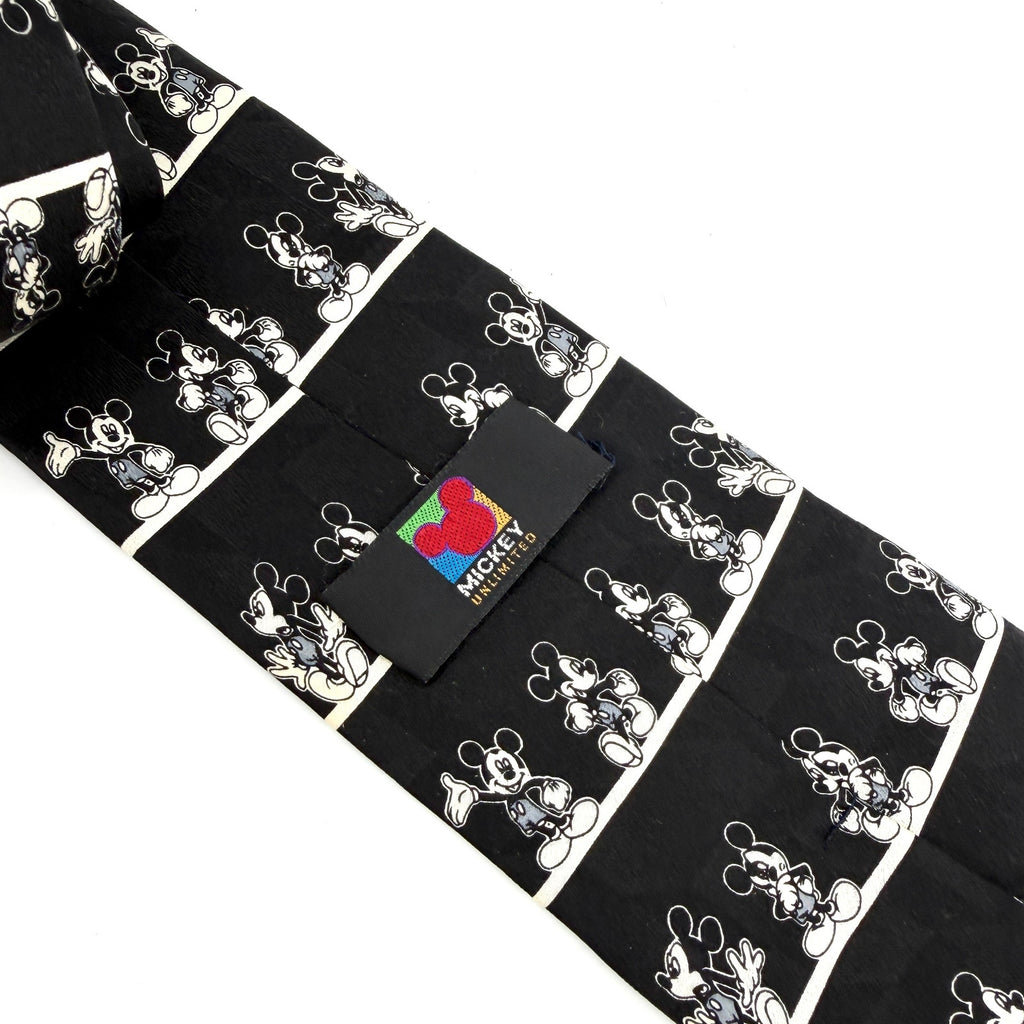 Vintage 90s Mickey Unlimited Black 100% Silk Mickey Mouse Traditional Necktie