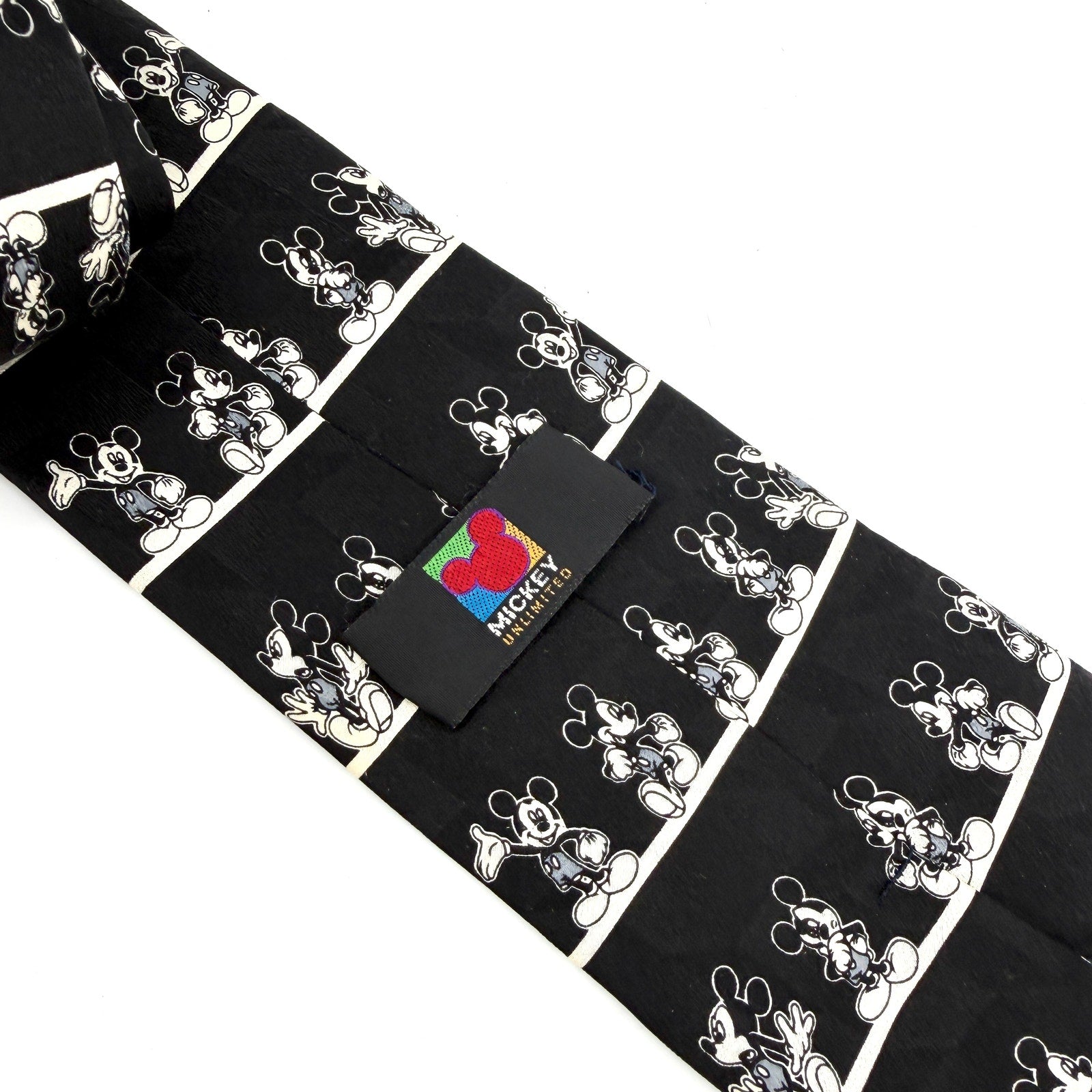 Vintage 90s Mickey Unlimited Black 100% Silk Mickey Mouse Traditional Necktie