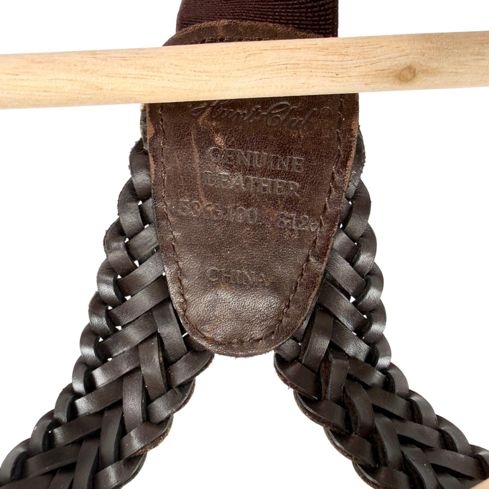 Vintage 90s Hunt Club Brown Genuine Leather Braided Y-Back Suspenders