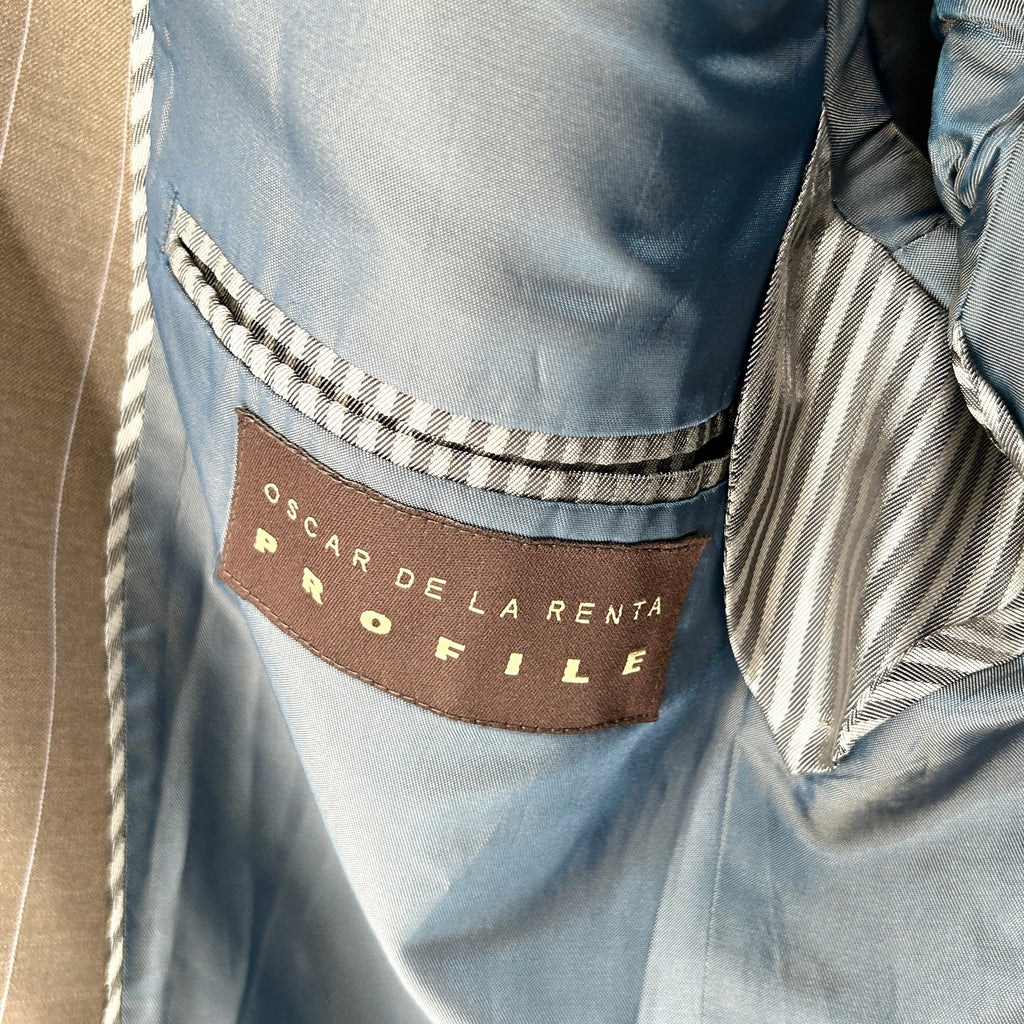 Vintage 90s Oscar de la Renta Brown Blue Pinstripe Blazer