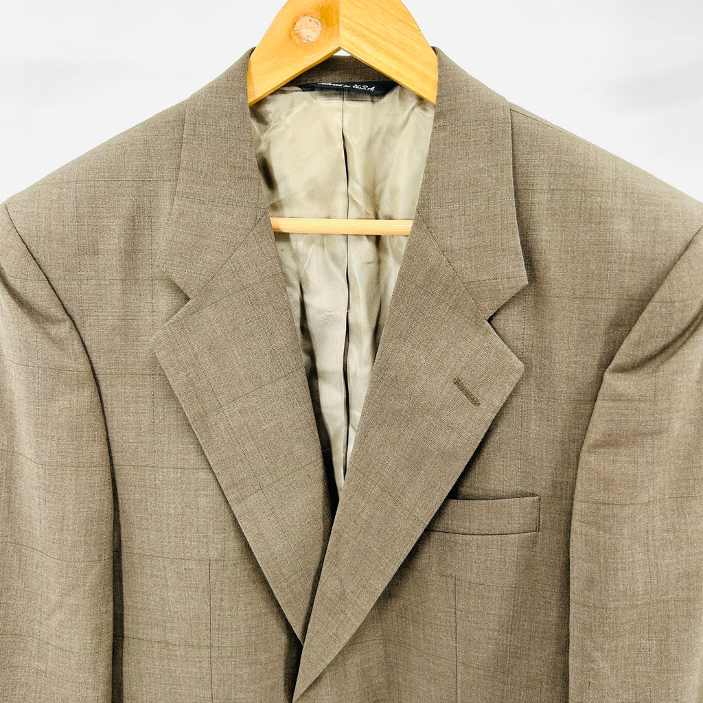 NWT Vintage 90s Halston Wool Blend Taupe Windowpane Two Button Blazer Jacket
