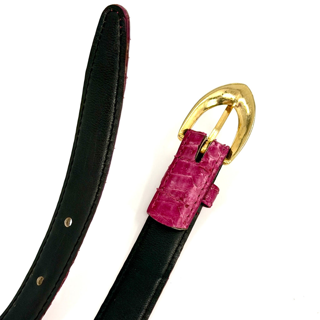 Vintage 90s Pink Genuine Snakeskin Gold Buckle Skinny Belt