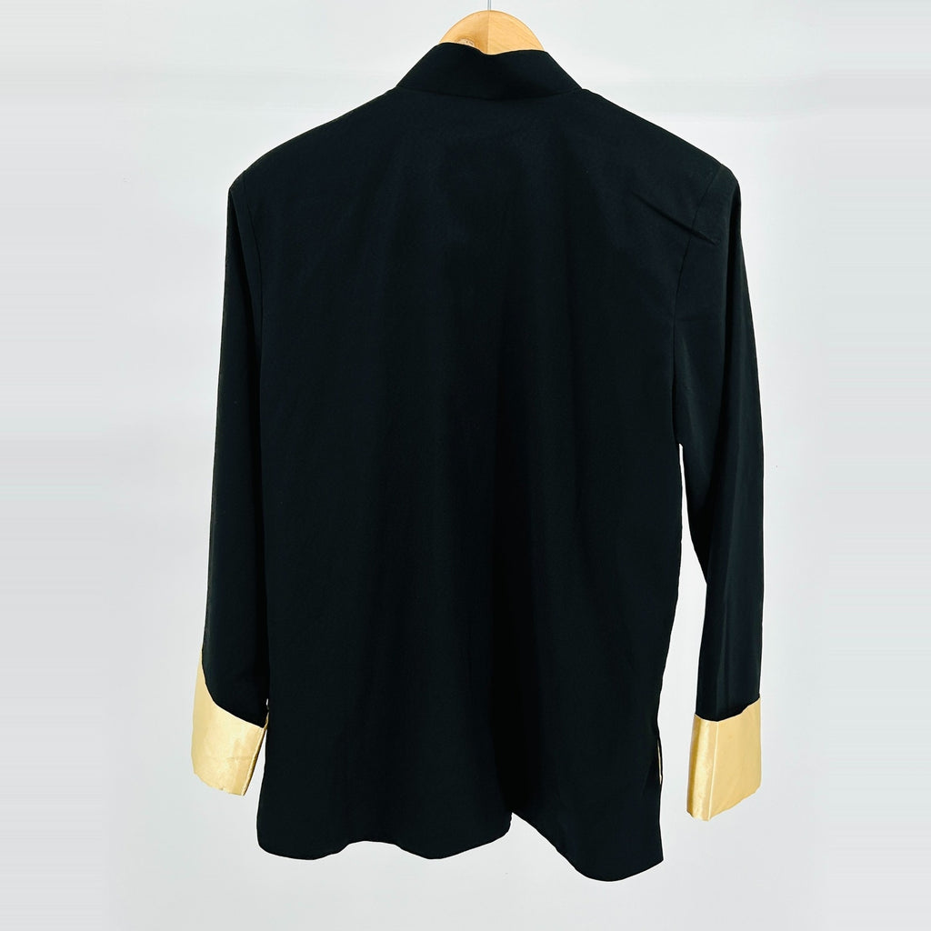 Miniye Black Gold Embroidered Satin Trim Dragon Statement Jacket