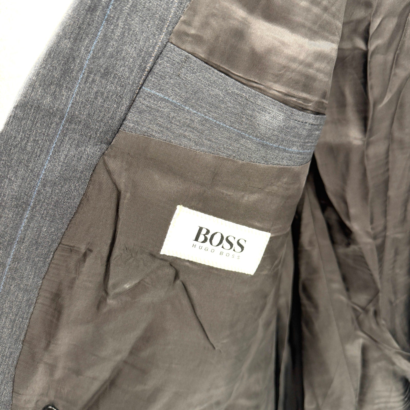 Vintage 90s Hugo Boss Grey Pinstripe 100% Wool Bebop Double Breasted Blazer