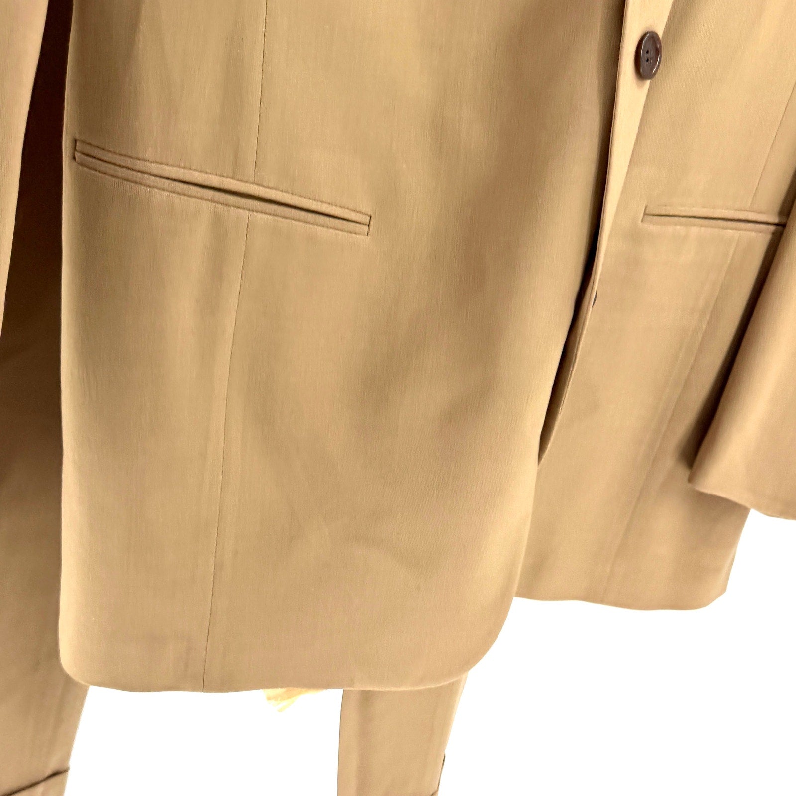 Vintage 90s Donna Karan Signature Tan Pleated JFK Jr Style 3 Button Suit