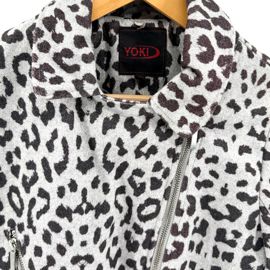 Yoki Gray Leopard Print Flannel Moto Jacket