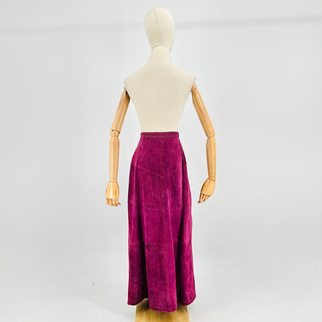 Vintage 90s Sheplers Plum Sueded Boar Leather Western Maxi Skirt