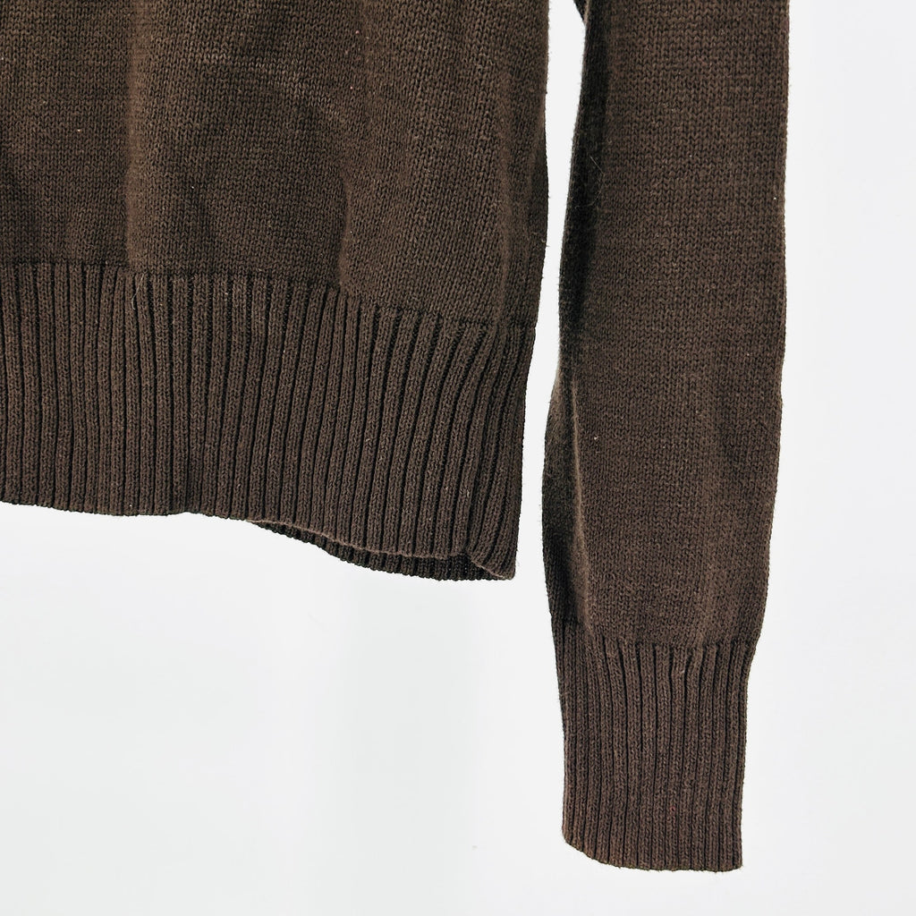 Vintage  Y2K Jeanne Pierre Brown 100% Cotton Cable Button Cowl Sweater