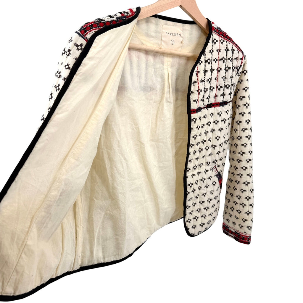 Parisien Cream 100% Cotton Tribal Boho Embroidered Beaded Quilted Jacket