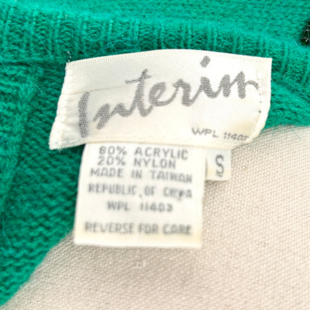 Vintage 80s Interim Green Sequin Shoulder Pad Knit Sweater Dress