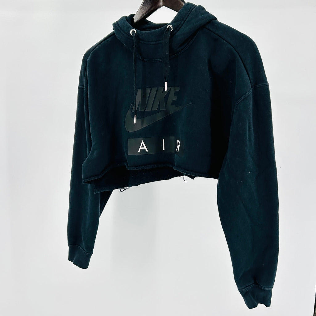 Nike Black Black on Black Logo Cropped Long Sleeve Sweatshirt Hoodie