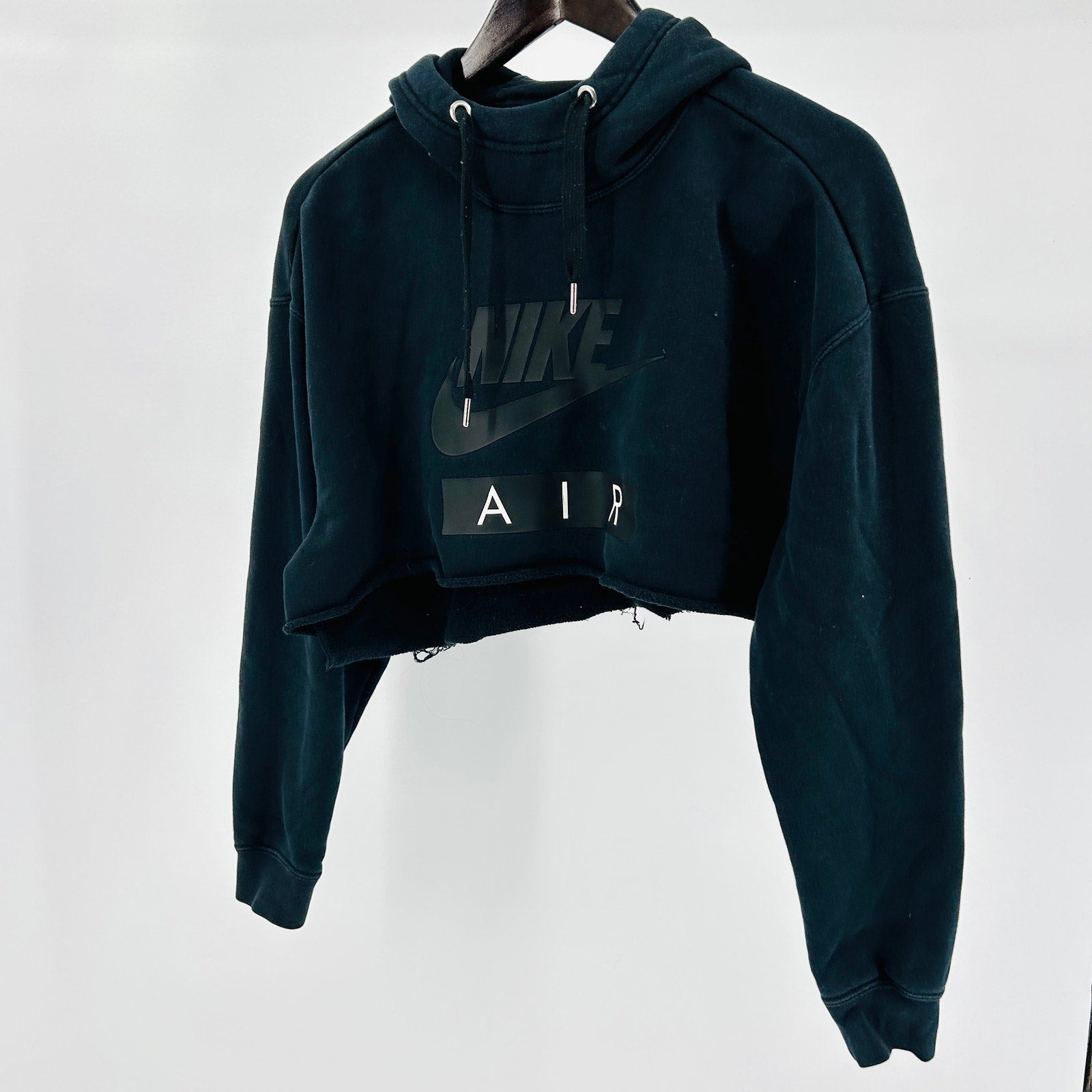 Nike Black Black on Black Logo Cropped Long Sleeve Sweatshirt Hoodie