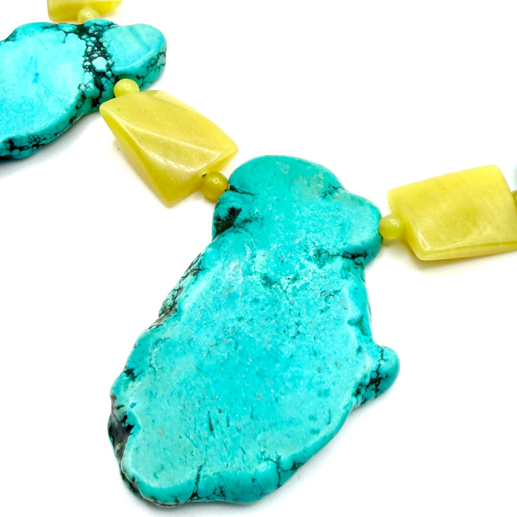 Vintage 90s Chunky Turquoise Yellow Jade Southwestern Statement Set