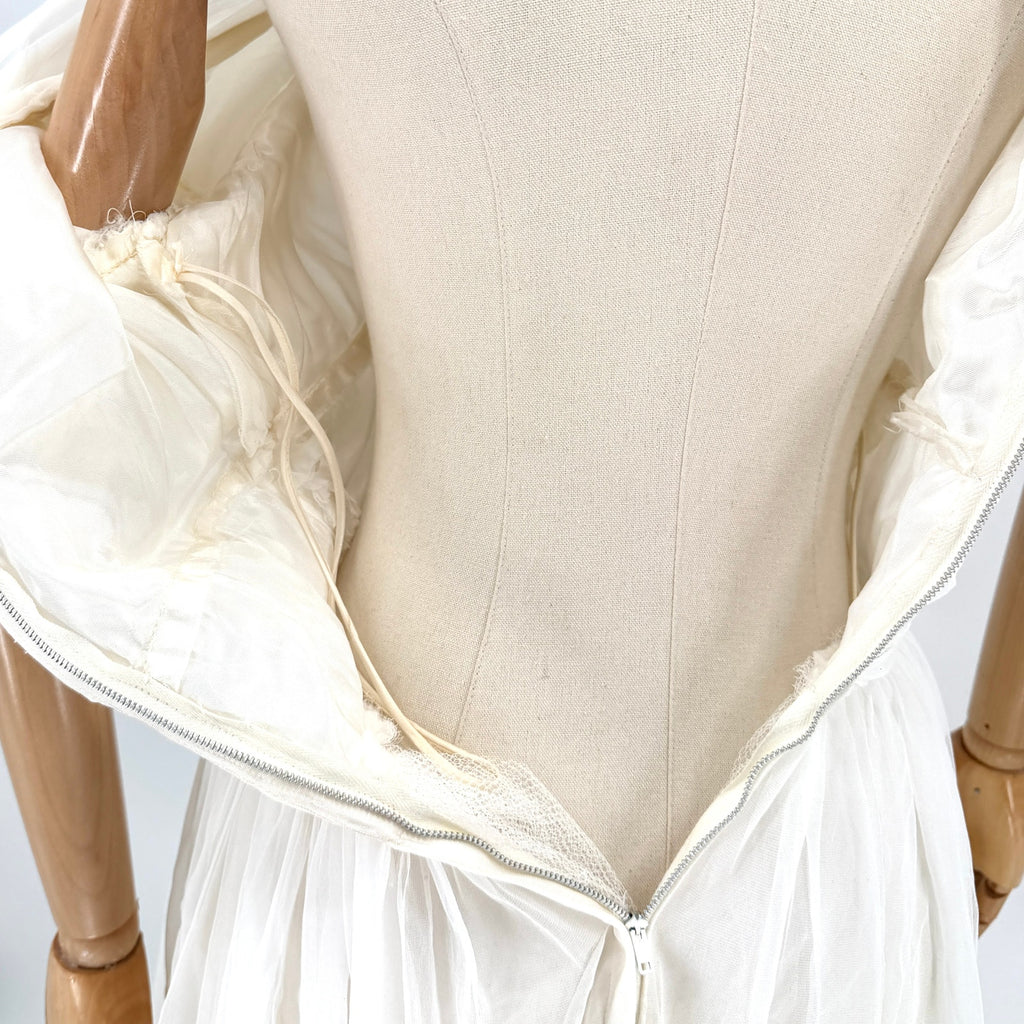 Vintage 50s White Ruched Pleated Alternative Wedding Cocktail Dress