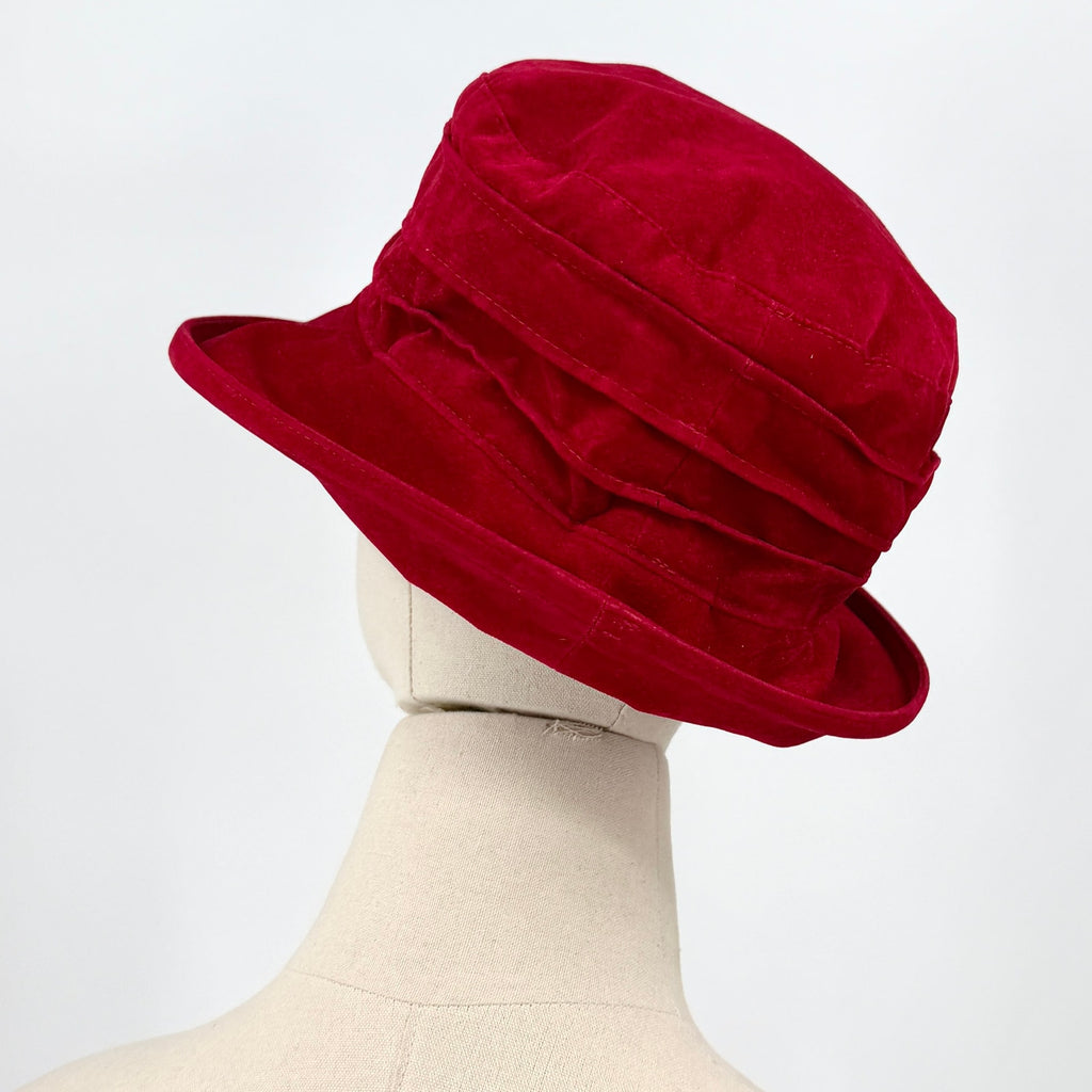 Vintage 90s Peak And Brim Red Velvet Boho Structured Adjustable Bucket Hat