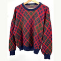 Vintage 90s Bethlehem Knitwear Red Navy Argyle Mohair Blend Sweater