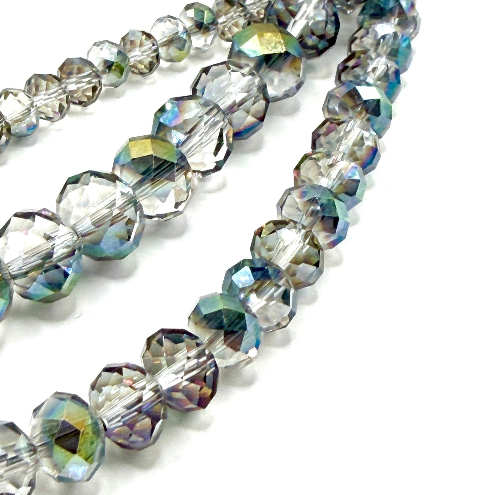 Vintage 90s Donna Dressler Signed Sterling AB Glass Crystal 3 Strand Necklace