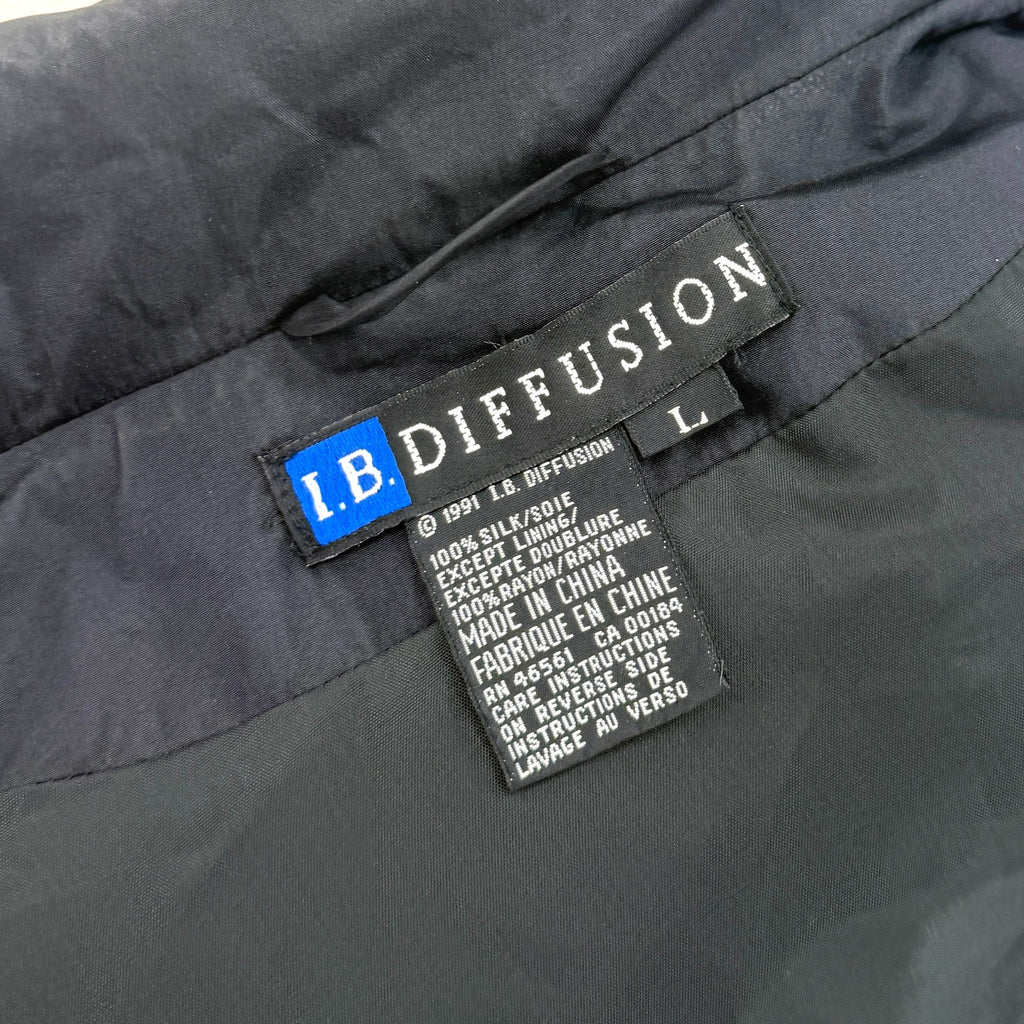 Vintage 90s I.B. Diffusion Black 100% Silk Embroidered Studded Bomber Jacket