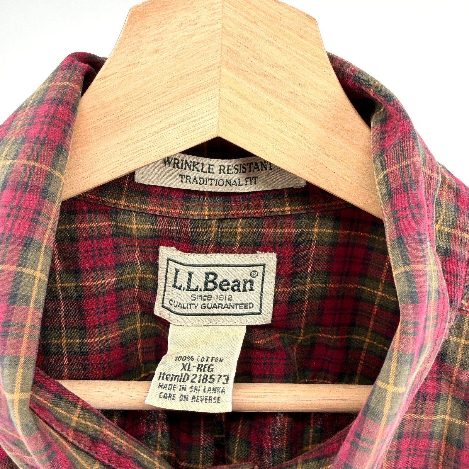 Vintage Y2K L.L. Bean Red Olive Green Plaid 100% Cotton Workshirt