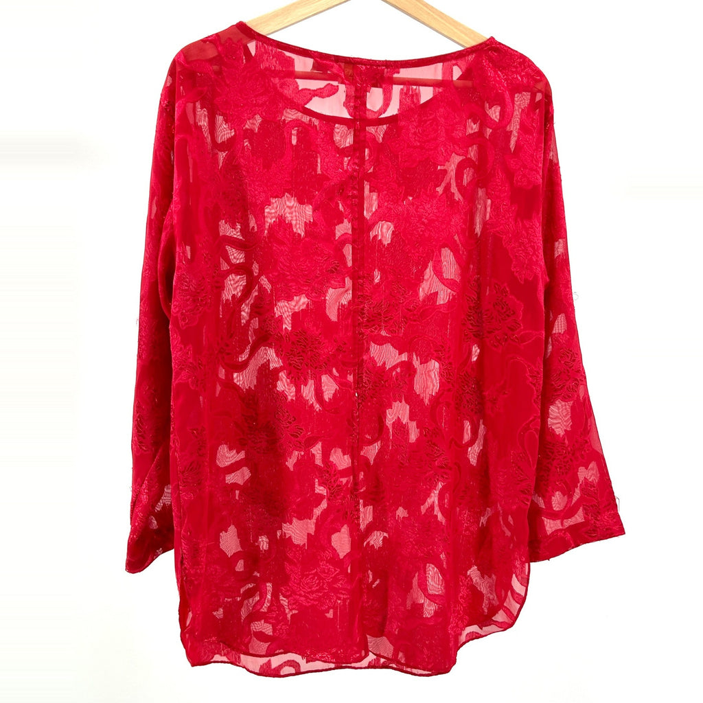 Vintage 90s Victoria’s Secret Red Sheer Lace Long Sleeve Blouse