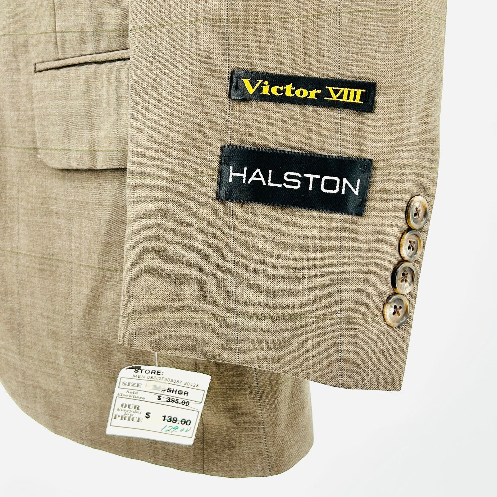 NWT Vintage 90s Halston Wool Blend Taupe Windowpane Two Button Blazer Jacket