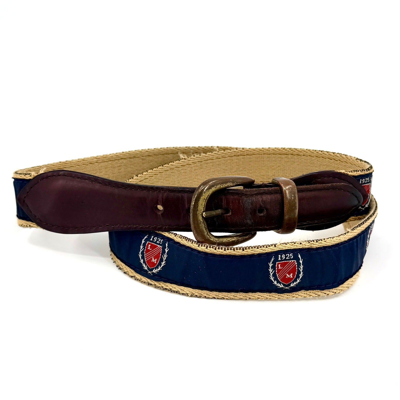 Vintage Y2K YRI Navy Preppy Collegiate Crest Belt