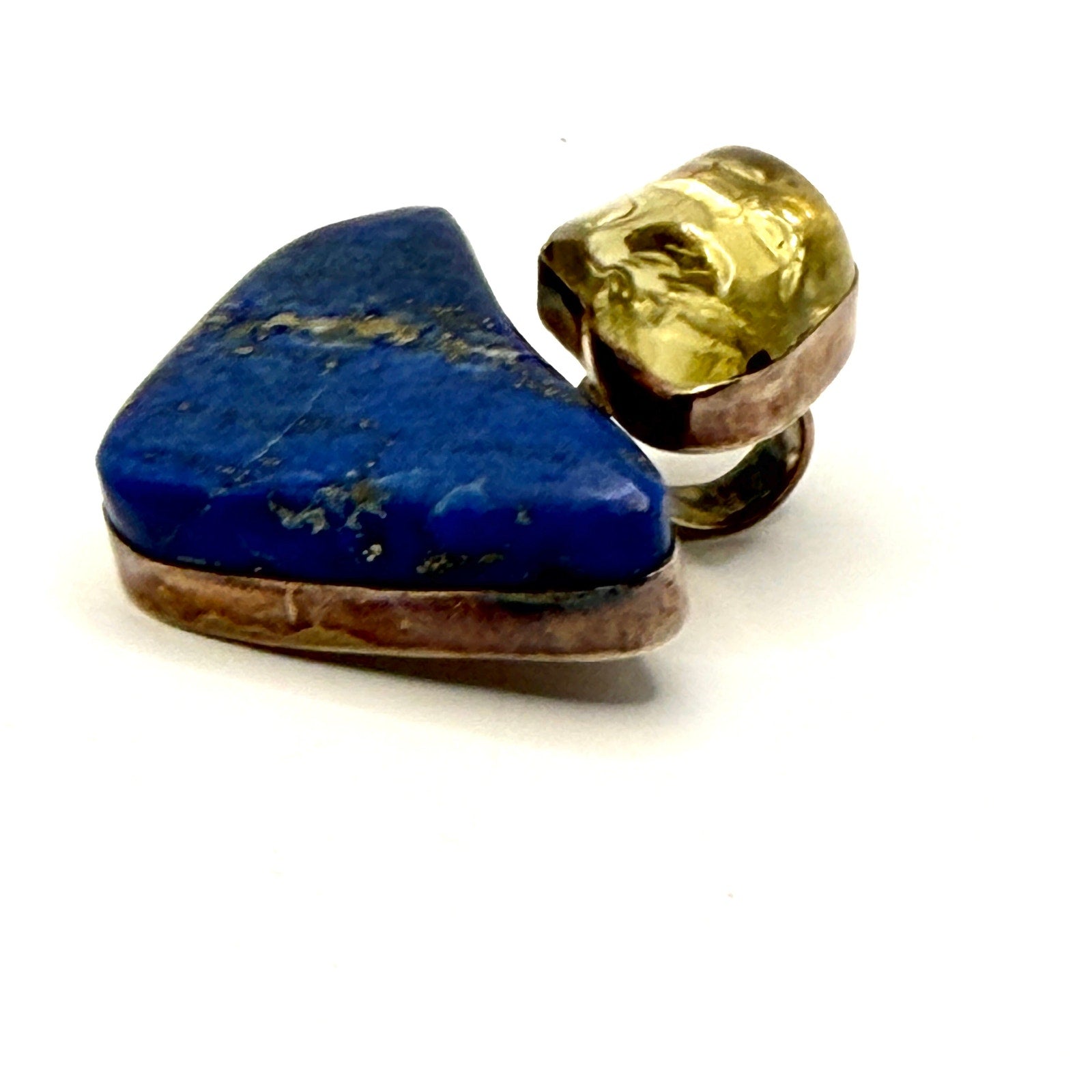 Vintage 90s Stamped Gale Self Choctaw Sterling Silver Lapis Citrine Pendant