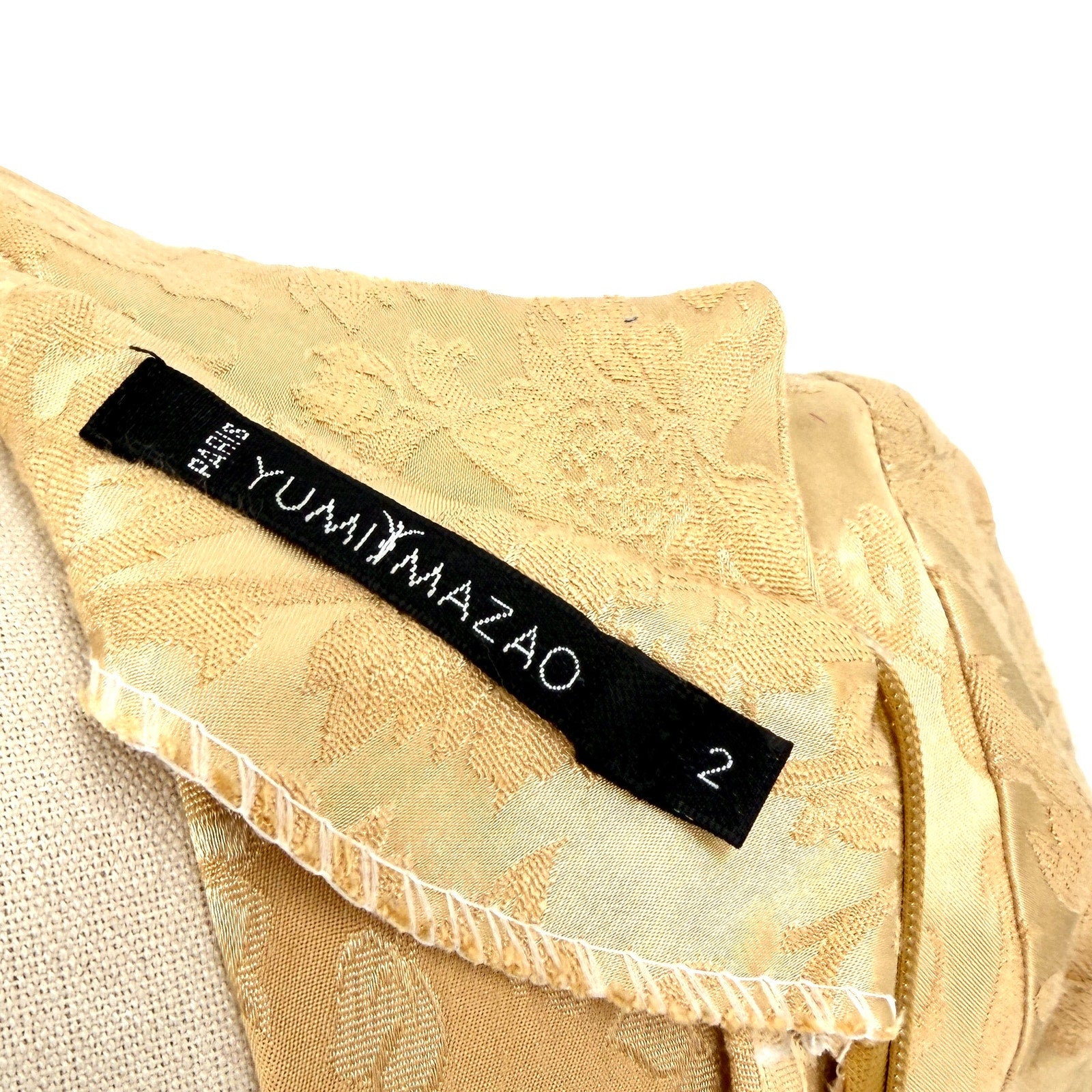 Vintage Y2K Yumi Mazao Paris Gold Floral Brocade Cheongsam Maxi Dress