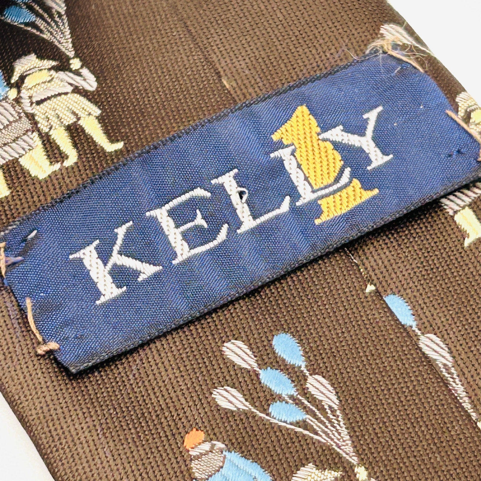 Vintage 60s 70s Kelly 1 Brown Blue Novelty Father Son Polyester Necktie
