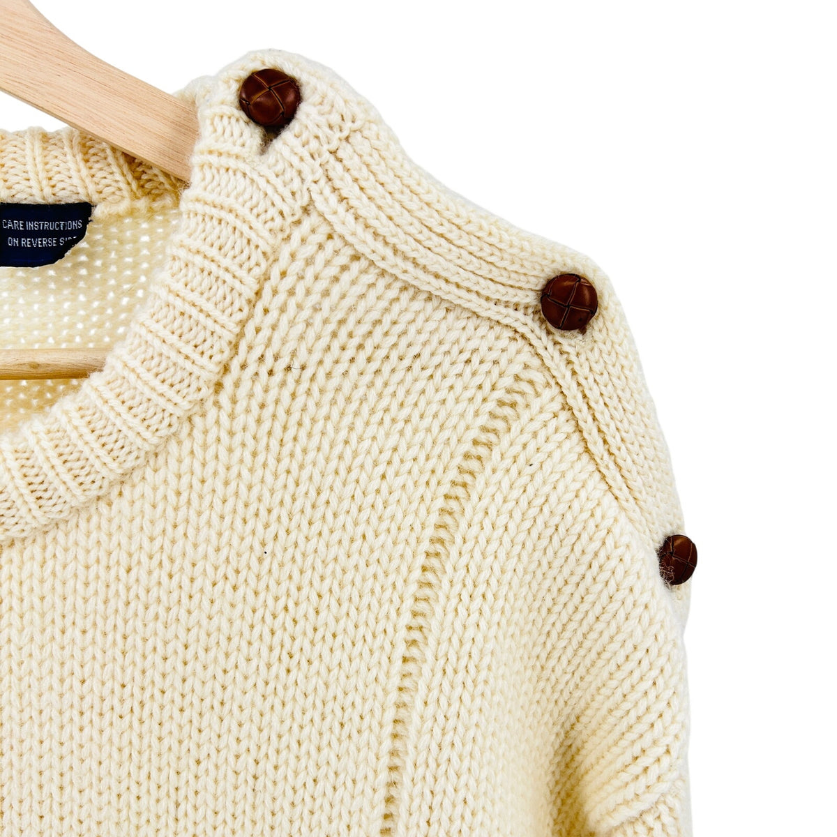 Vintage 70s Allen Solly Cream 100% Wool Cable Knit Fisherman Sweater