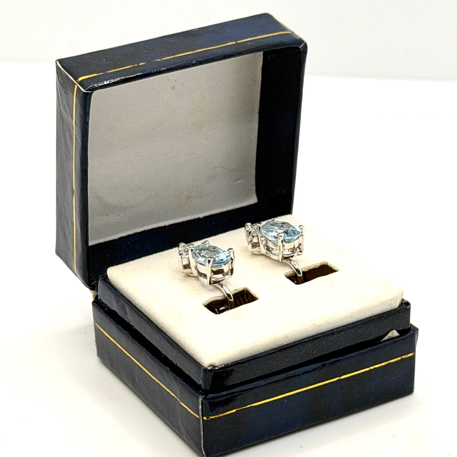 Vintage Y2K Blue Topaz Formal Elegant Pear Cut Clip On Earrings