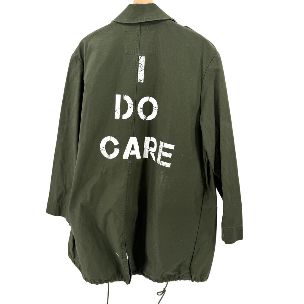 Custom Army Green I Do Care Stencil Slogan Utility Jacket
