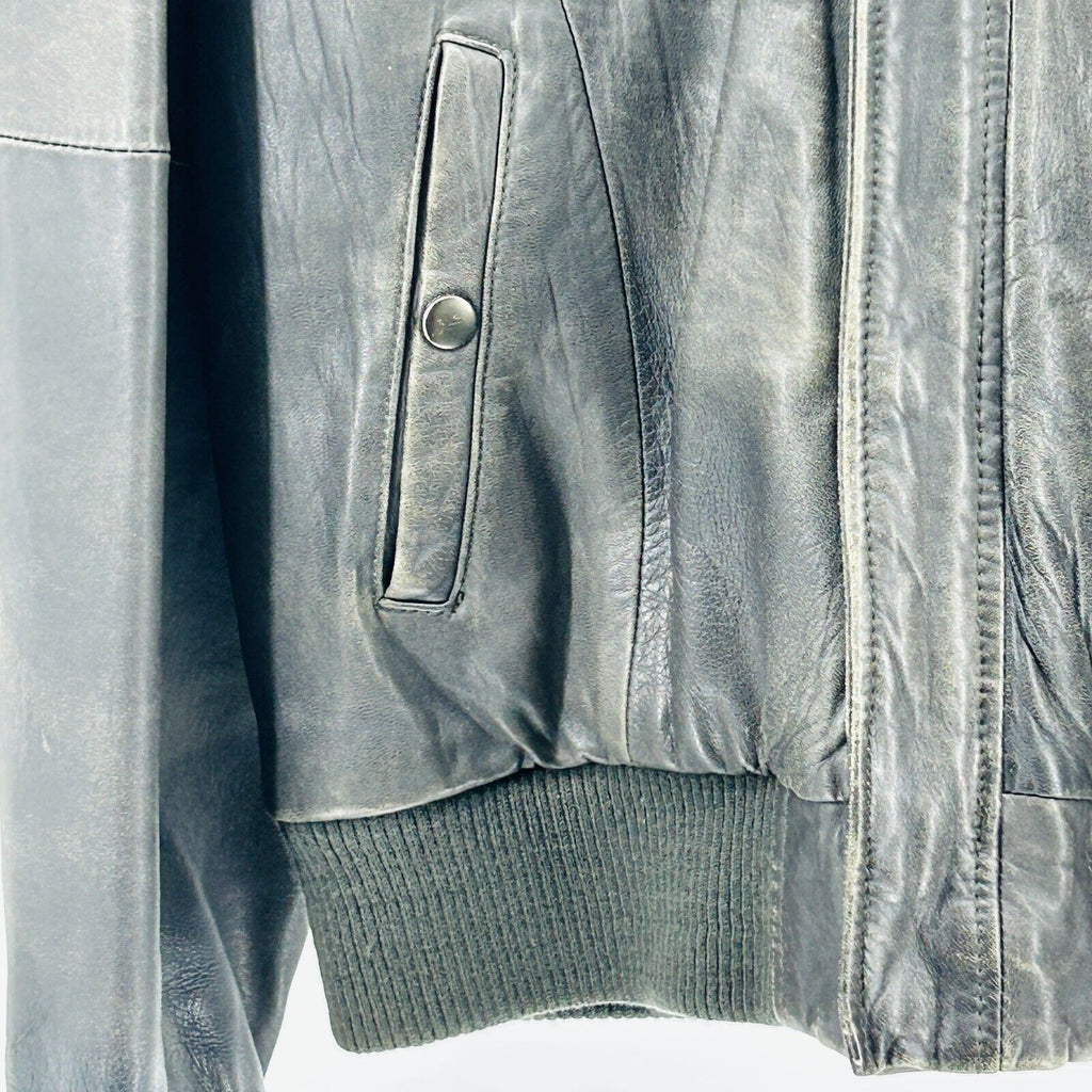 Vintage 80s Bloomingdale's Black Genuine Leather Distressed Bomber Jacket