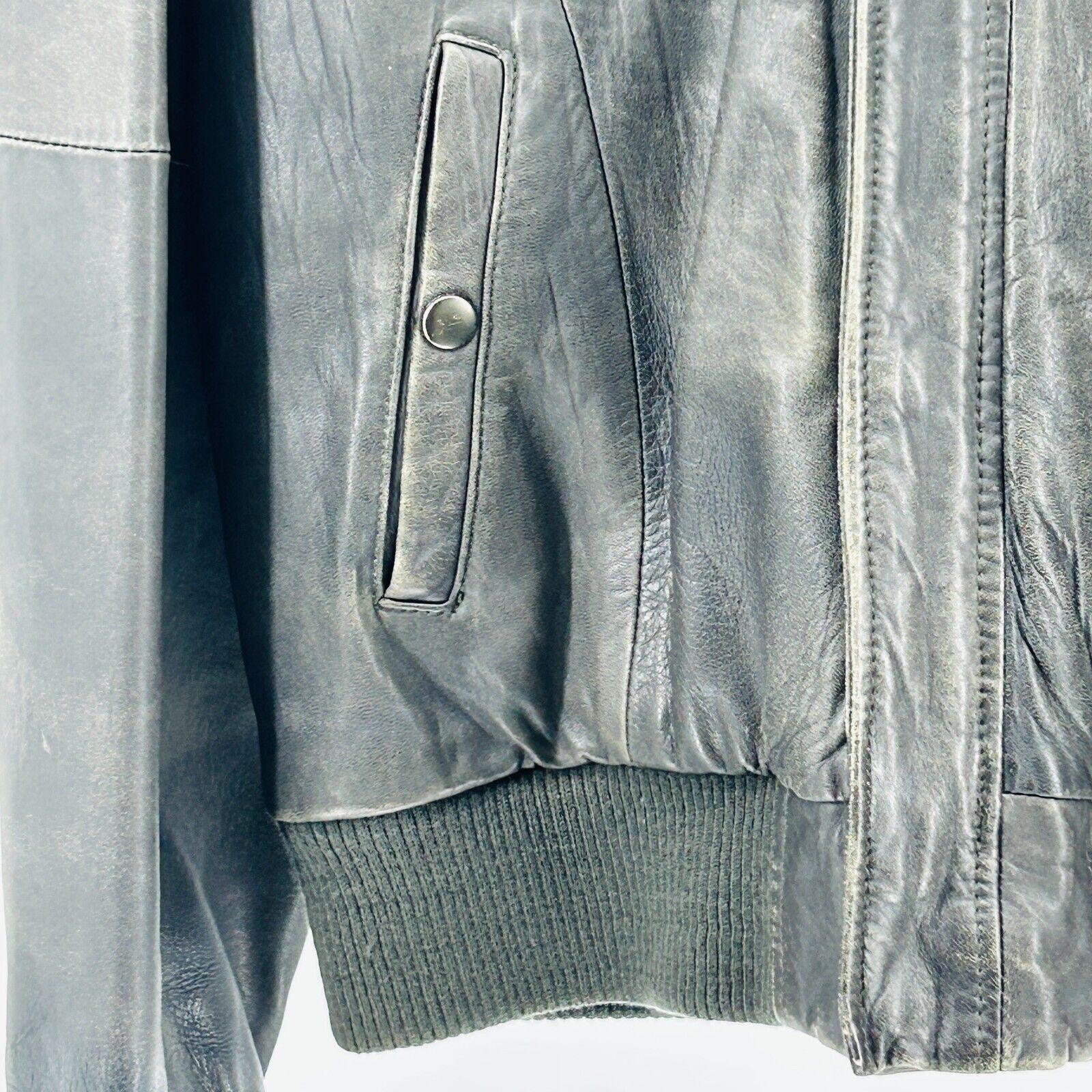 Vintage 80s Bloomingdale's Black Genuine Leather Distressed Bomber Jacket
