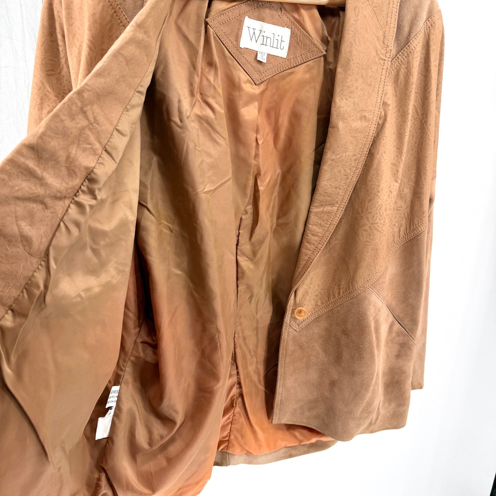 Vintage 80s Winlit Tan Genuine Leather Floral Retro Western Suede Jacket