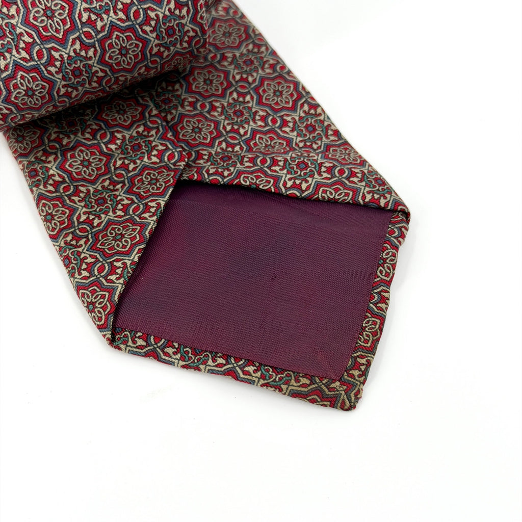 Vintage 90s Bert Pulitzer Red 100% Silk Geometric Medallion Dress Necktie