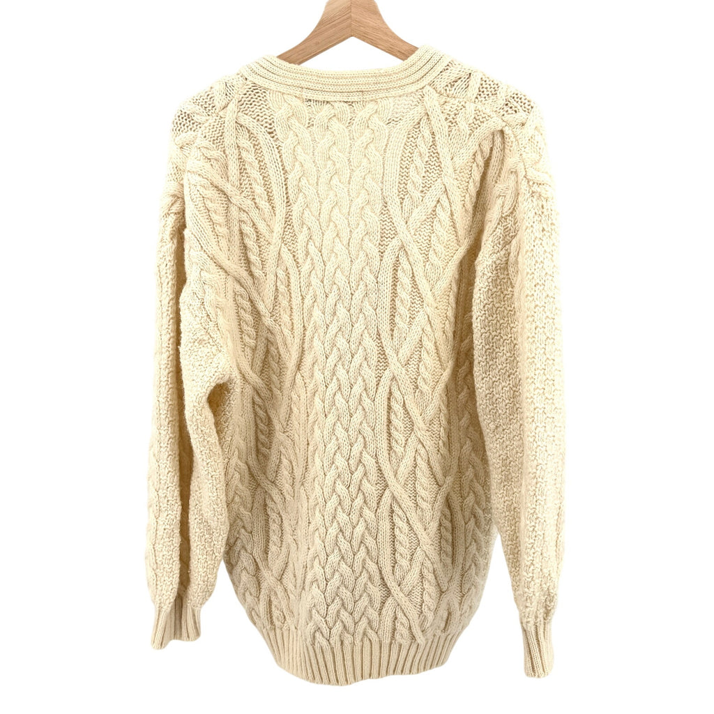 Vintage 90s St Michael Cream 100% Wool Fisherman Oversized Cardigan Sweater