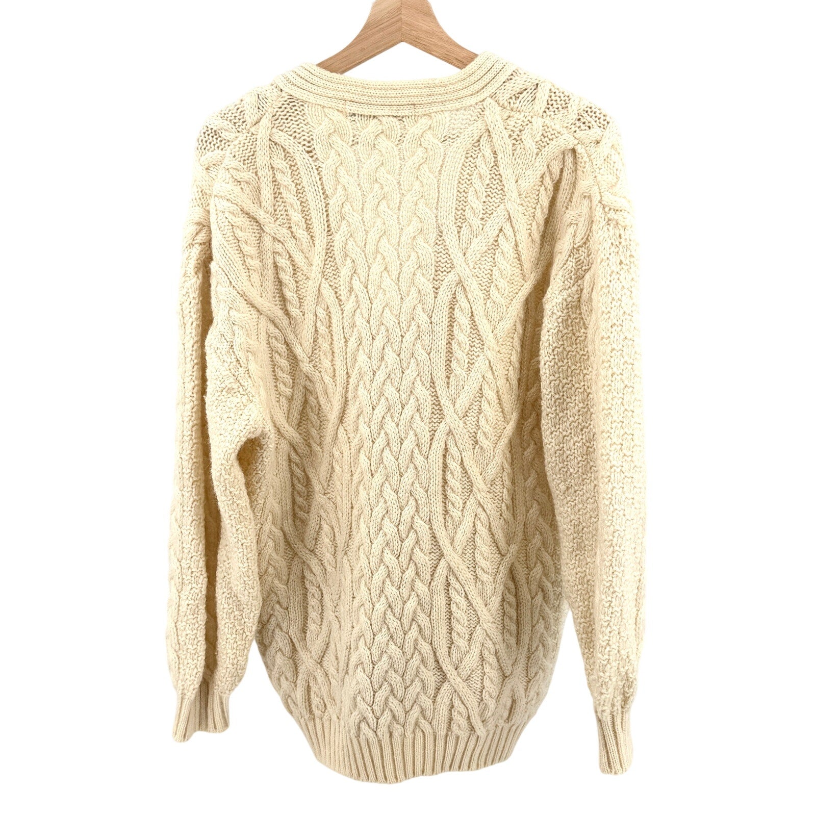 Vintage 90s St Michael Cream 100% Wool Fisherman Oversized Cardigan Sweater